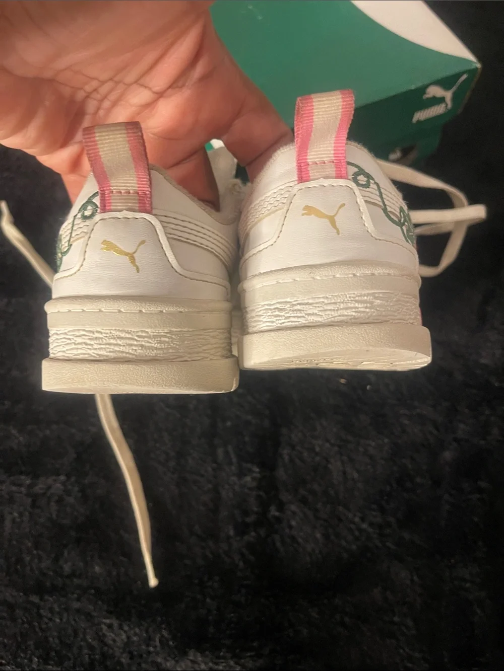 Puma Kids Mayze Embroidery PS White Sneakers with Pink and Green Floral Accents
